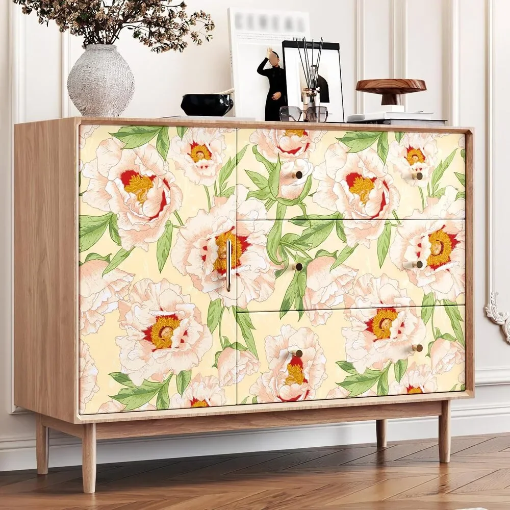 Blooming Big Peony with Green Leaf Textured Peel and Stick Wallpaper 17.5x102 in